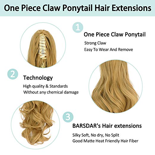 20〞Claw Ponytail Clip in Hair Extensions Hairpiece Synthetic Light Curly Soft Silky Nature Looking Heat-Resisting Different Colors for Women Fashion and Beauty-27#